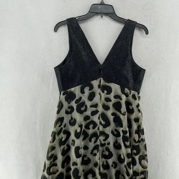 BCBGeneration Mini Dress Women's 8 Black Leopard Print Plunging V-Neck Metallic - Picture 7 of 11